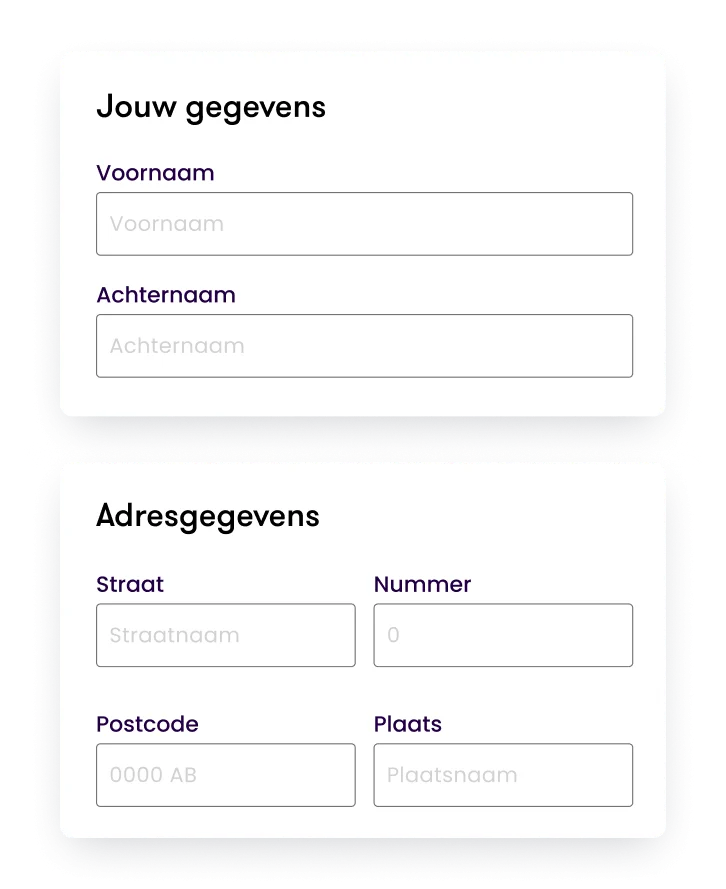 Door gerelateerde invoervelden te groeperen weet de gebruiker wat zij kan verwachten.