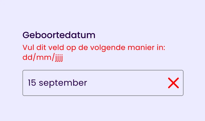 Maak het extra makkelijk voor de gebruiker door aan te geven wat er verkeerd is gegaan en hoe zij het kan oplossen.