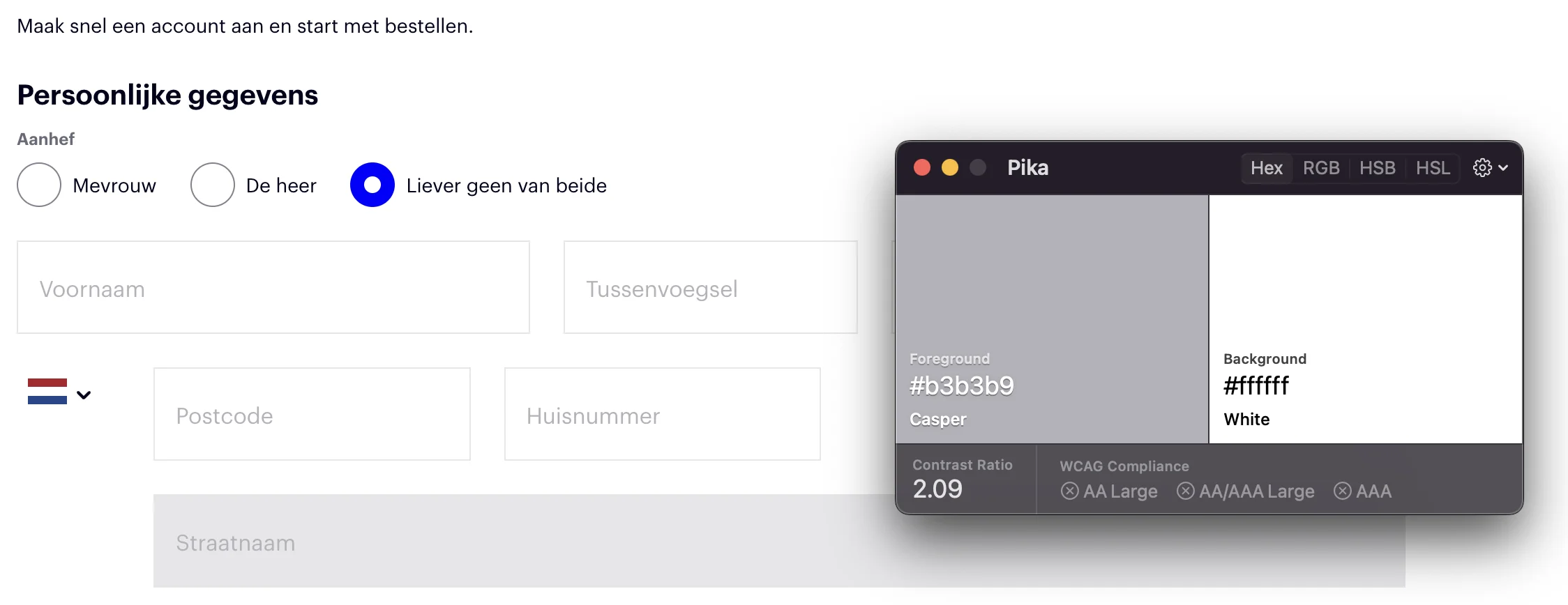 contrastwaarde formulier op website