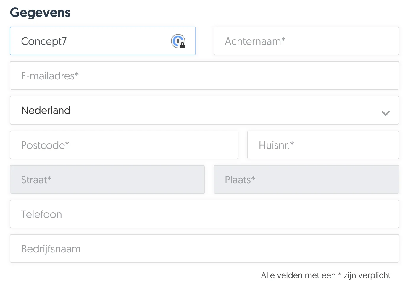 Voorbeeld formulier labels als placeholder