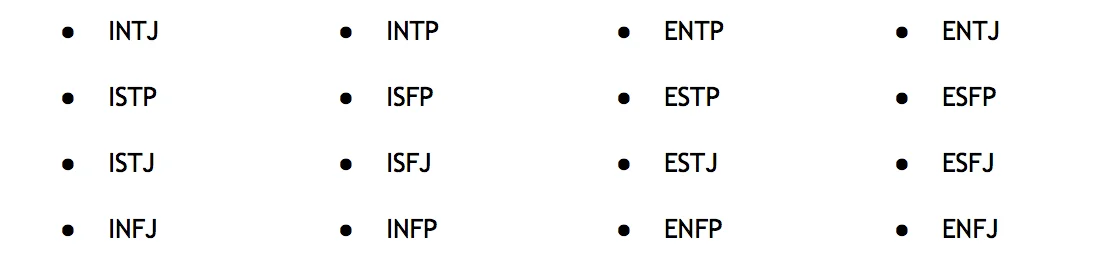MBTI types